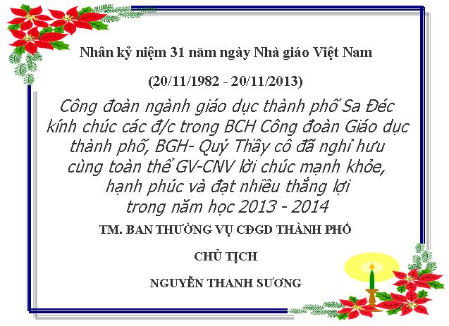 Thư chúc mừng ngày Nhà giáo Việt Nam của CĐGD thành phố Sa Đéc