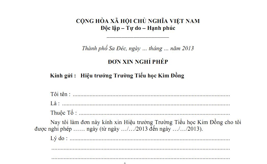 Bạn là giáo viên tiểu học Kim Đồng và cần xin nghỉ phép? Hãy xem mẫu đơn xin nghỉ phép giáo viên tiểu học Kim Đồng trong hình ảnh này để làm thủ tục nhanh chóng và không bị lỗi nào nhé!